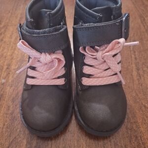 Carter's Girl's Brown Boots with Pink Laces And Velcro Strapped, Size 6